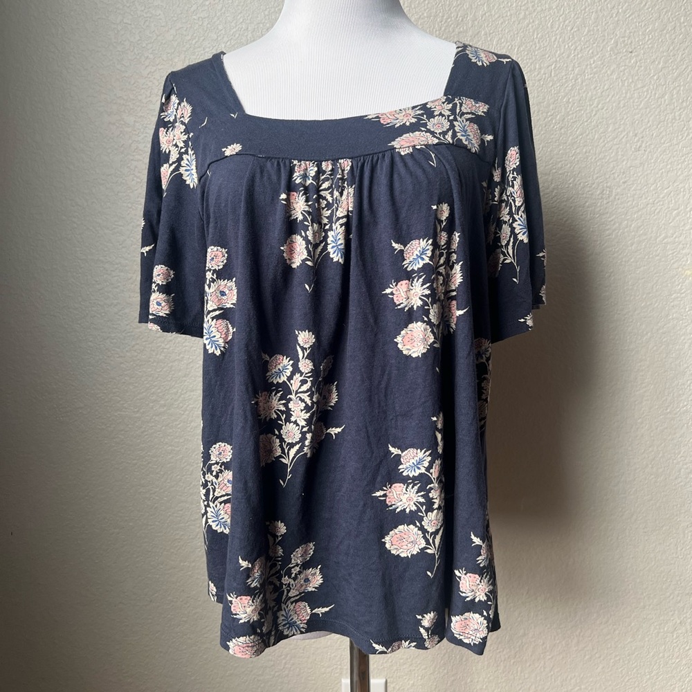 Lucky Brand Blue Floral Top, L